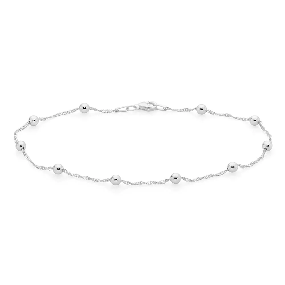 Silver 25cm Rope & Ball Anklet