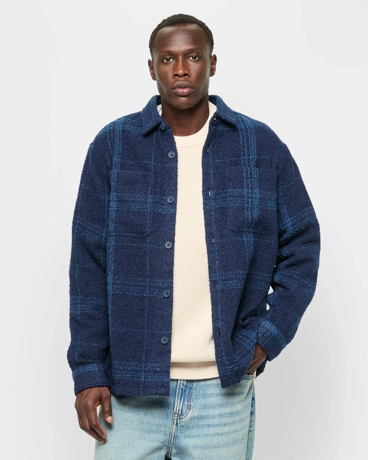 Long Sleeve Flannelette Over Shirt - Commons - Navy Blue