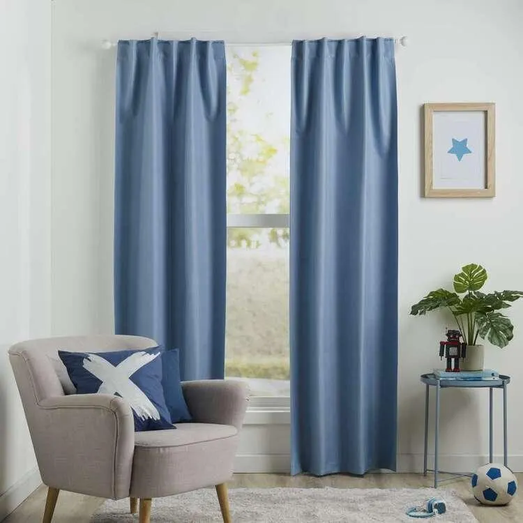 KOO Kids Archie Blockout Concealed Tab Curtains Blue