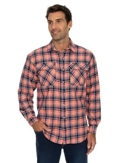 Lowes Unisex Flannelette Shirt Coral Navy