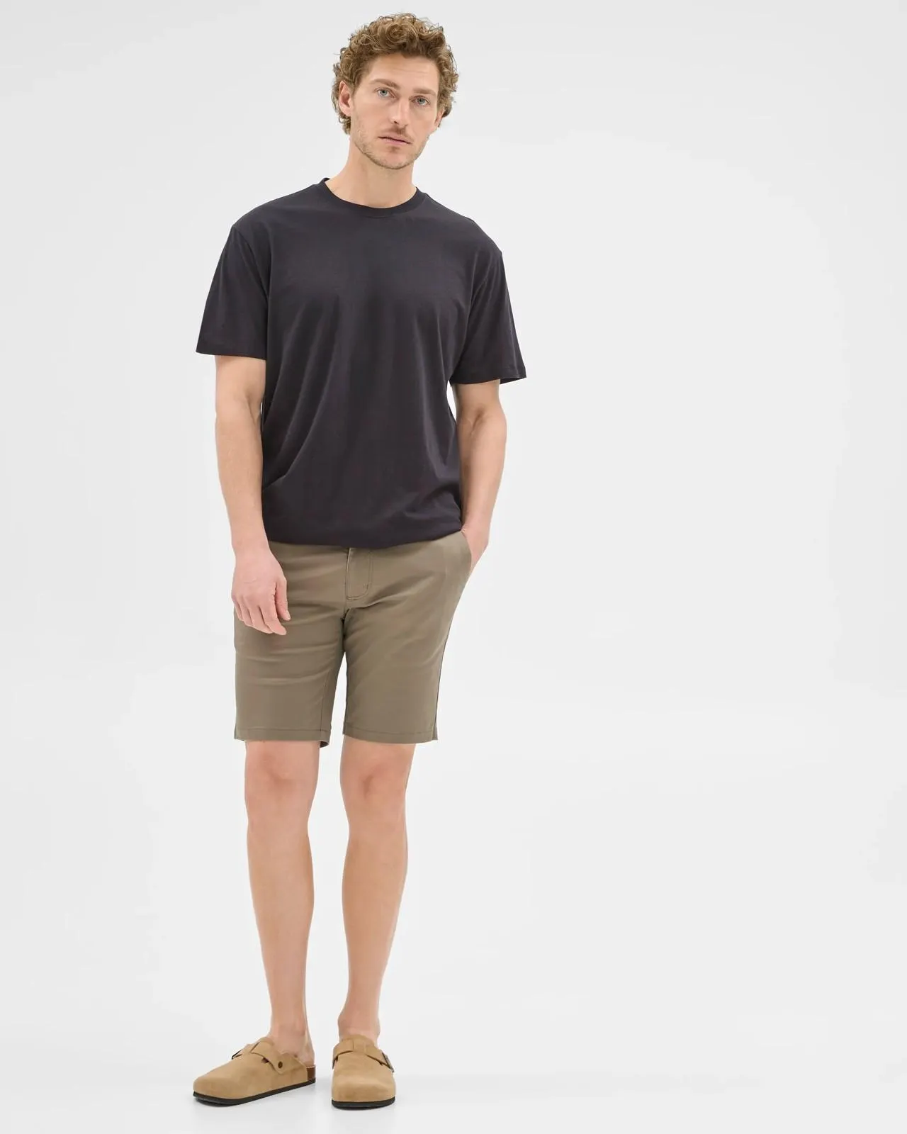 Australian Cotton Blend Slim Chino Shorts - Mushroom