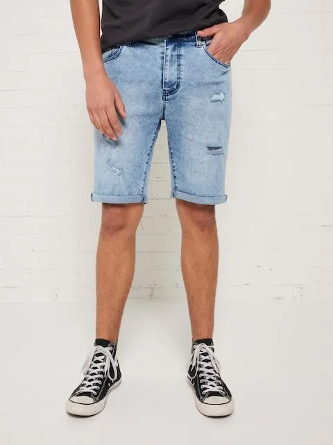 Slim Rip Denim Rolled Hem Short