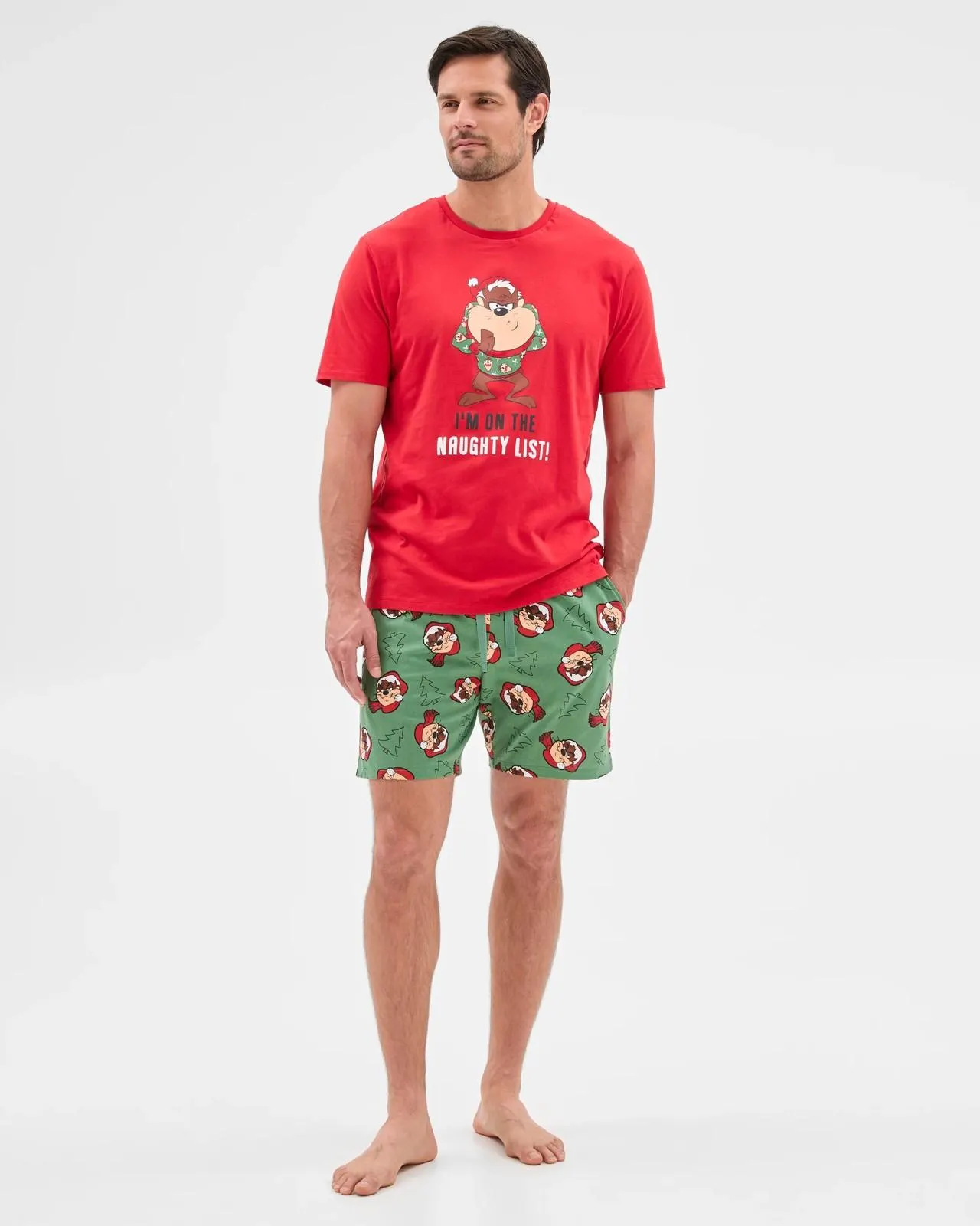 Looney Tunes Tassie Devil Christmas Mens Cotton Short Pyjama Set