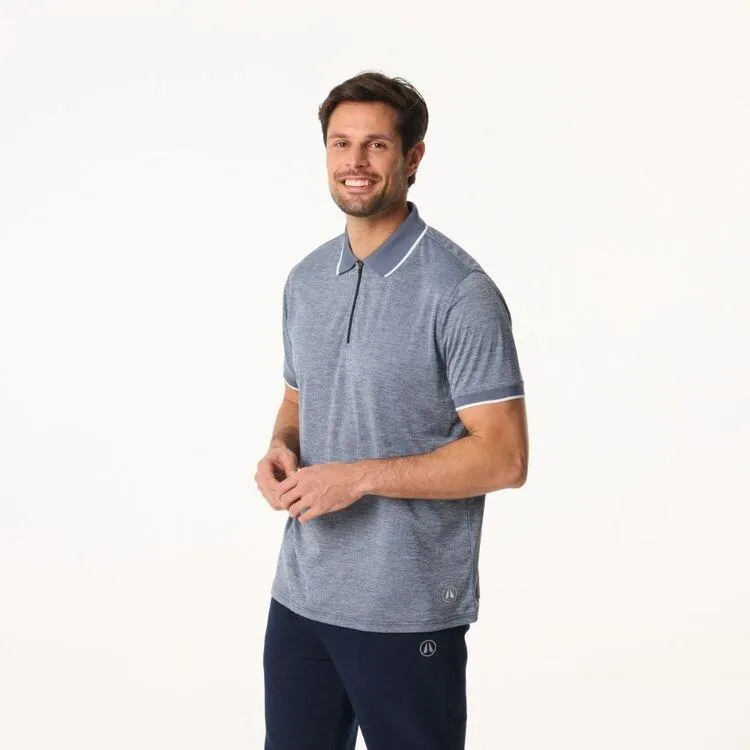 NMA Men's Micro Jacquard Polo With Zip Navy & White