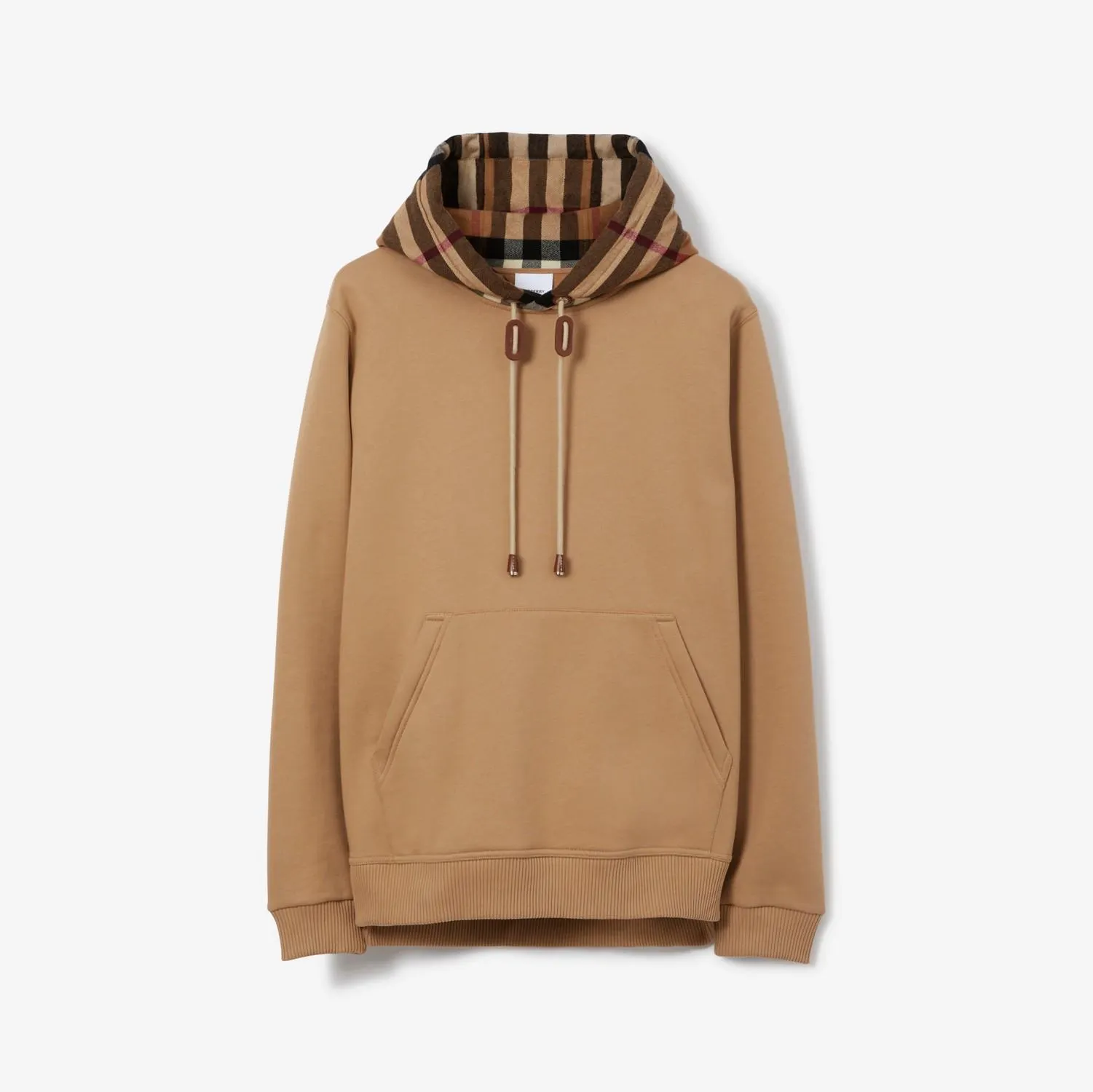 Check Trim Cotton Blend Hoodie