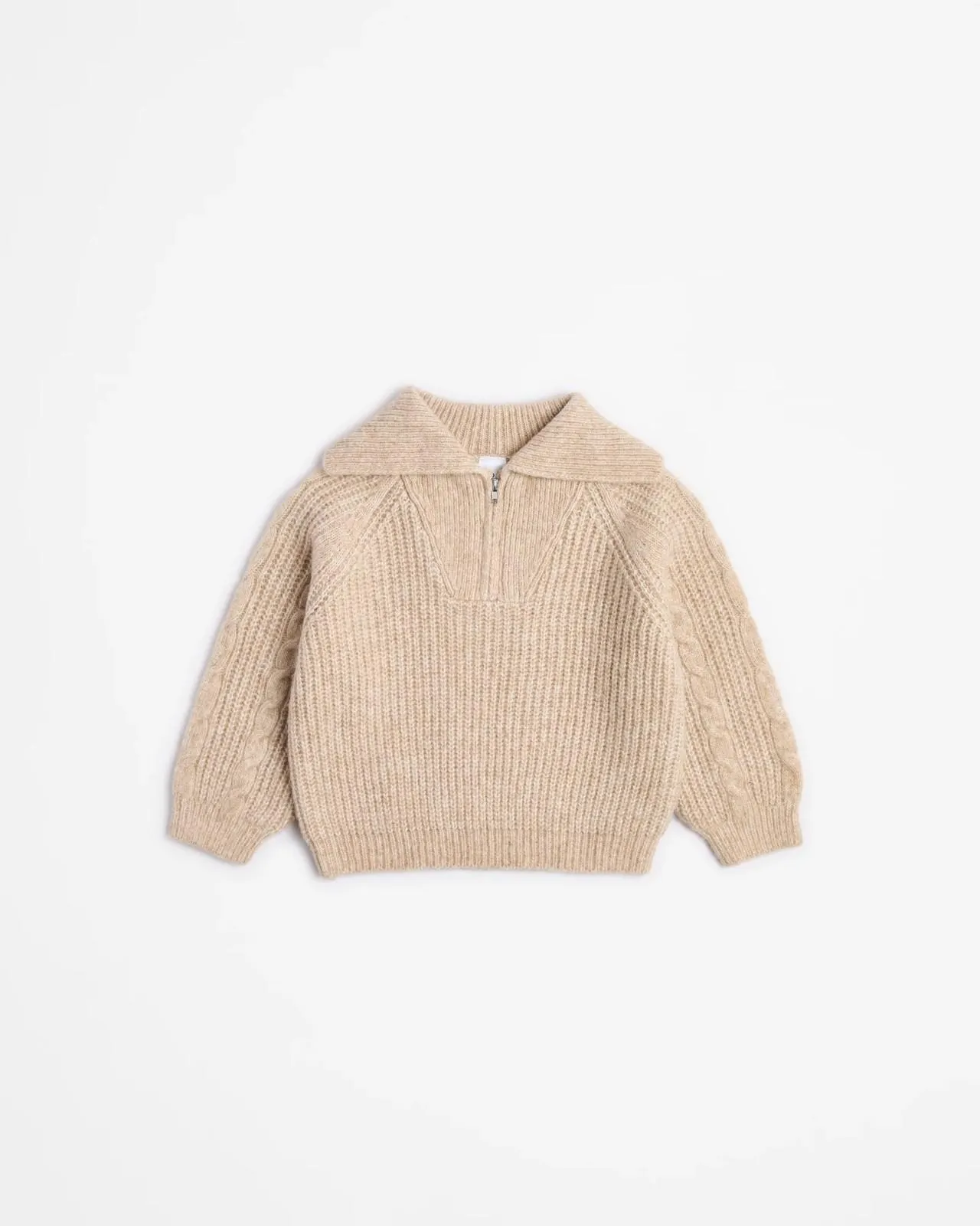 Qtr Zip Collar Knit Jumper - Cream
