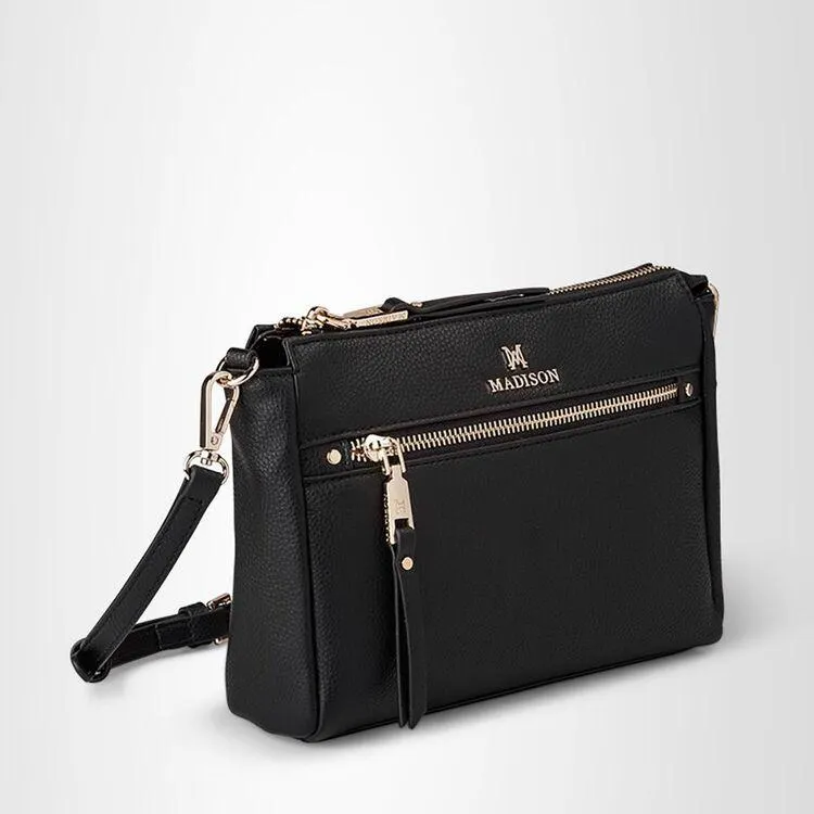 Madison Women's Willow Zip Top Cross Body Bag Black