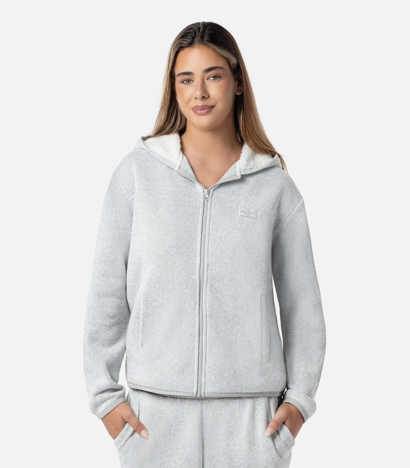 Piping Hot Teddy Lined Zip Hoodie - Natural - Grey