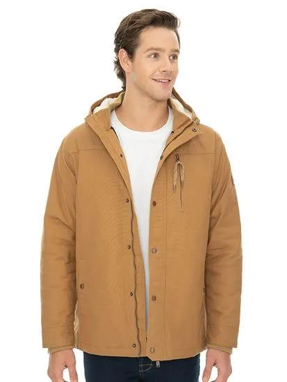 Mens Canvas Quilted Lined Zip Jacket With Sherpa Lined Hood Tan