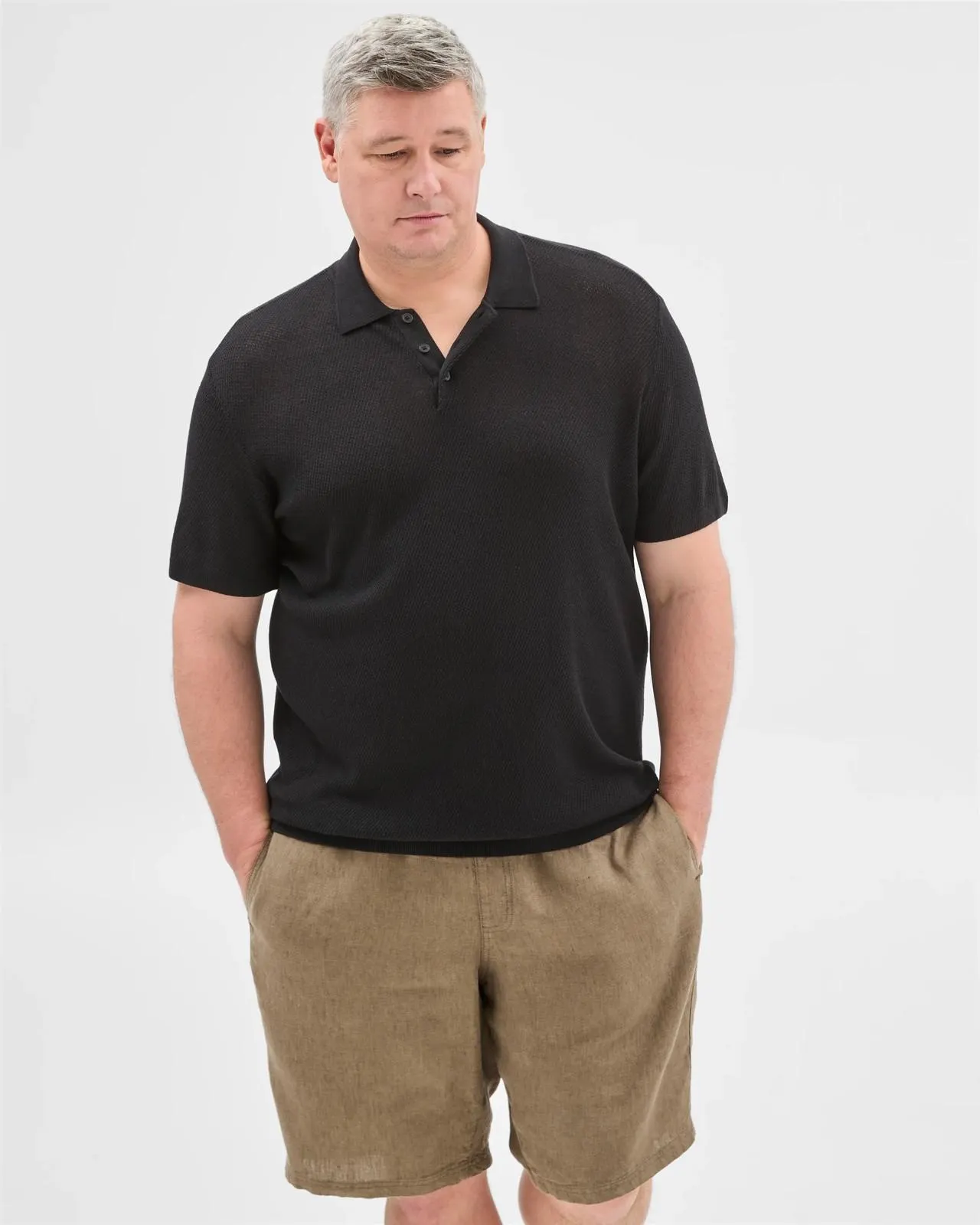 Plus Size Australian Cotton Blend Knit Polo Top - Preview - Black