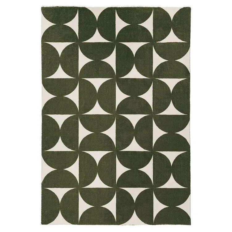 Loopsie Jardime Green and Ivory Geometric Washable Rug Green