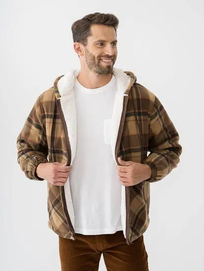 Hooded Sherpa Jacket Brown Check