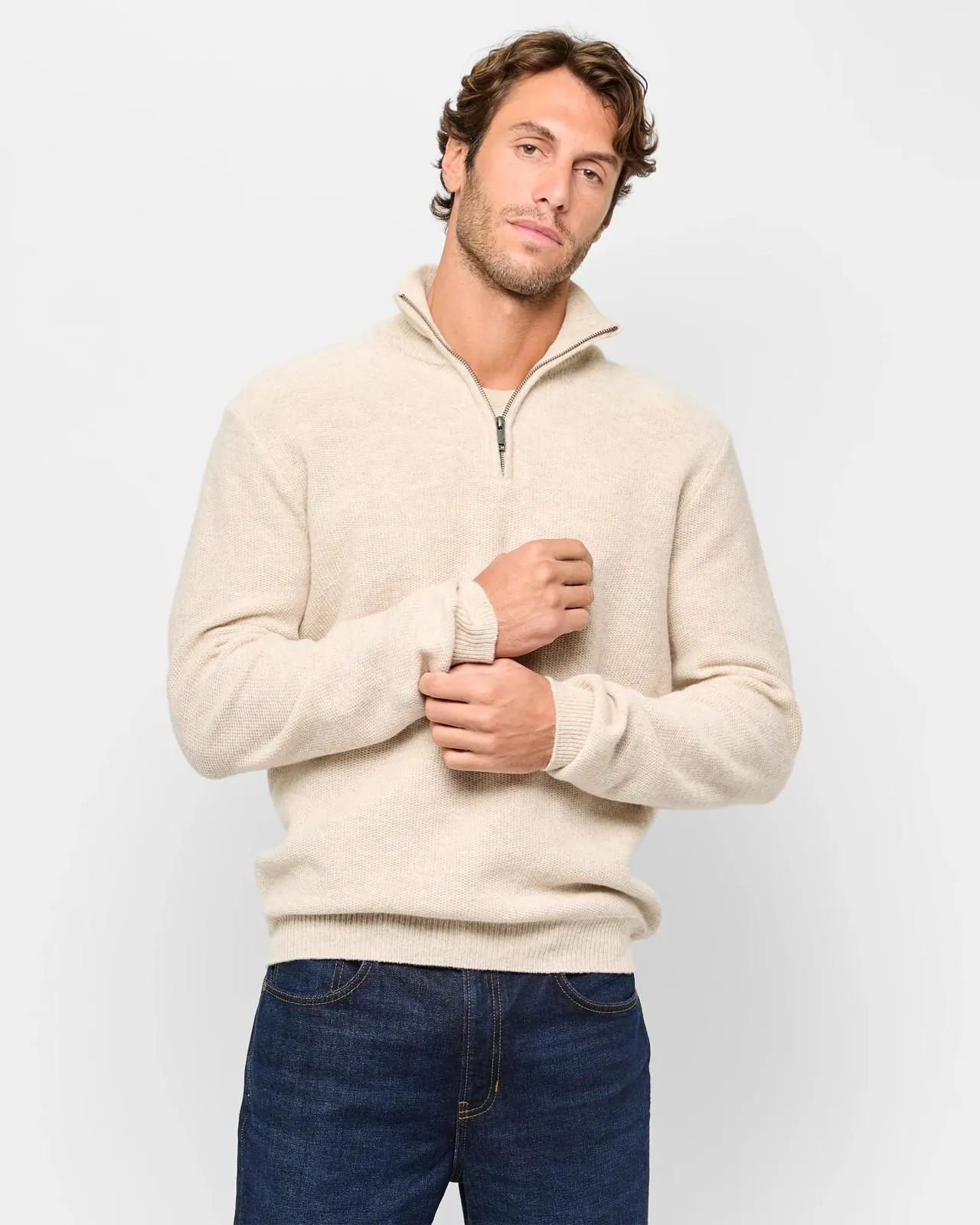 Lambswool Half Zip Jumper - Oatmeal