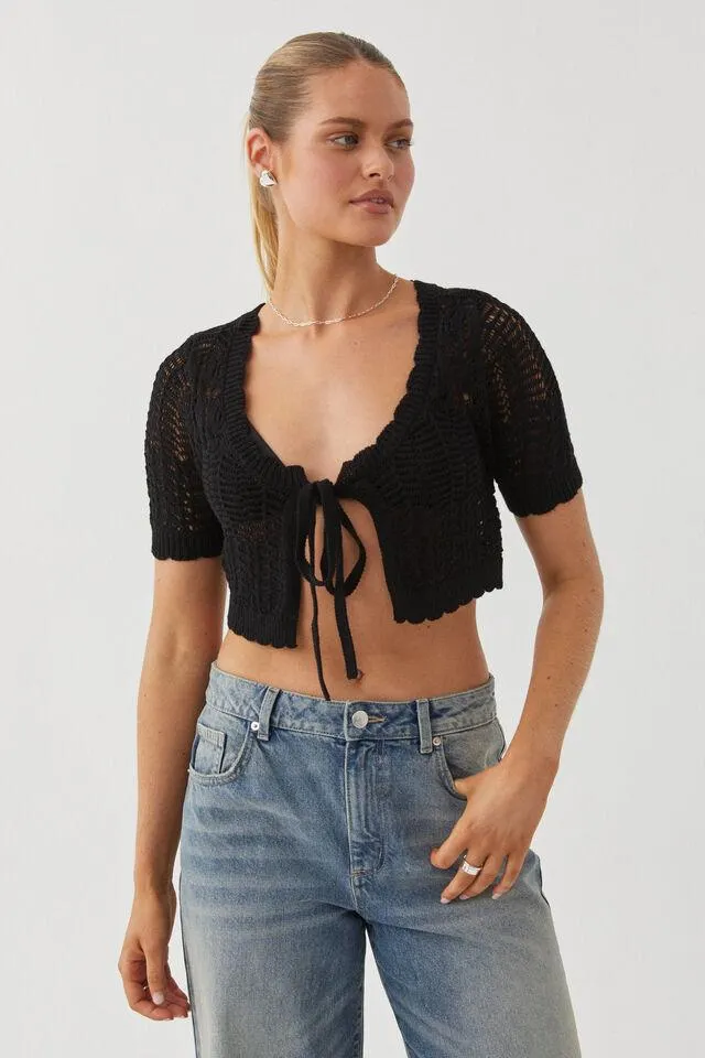 Bella Tie Front Short Sleeve Knit
