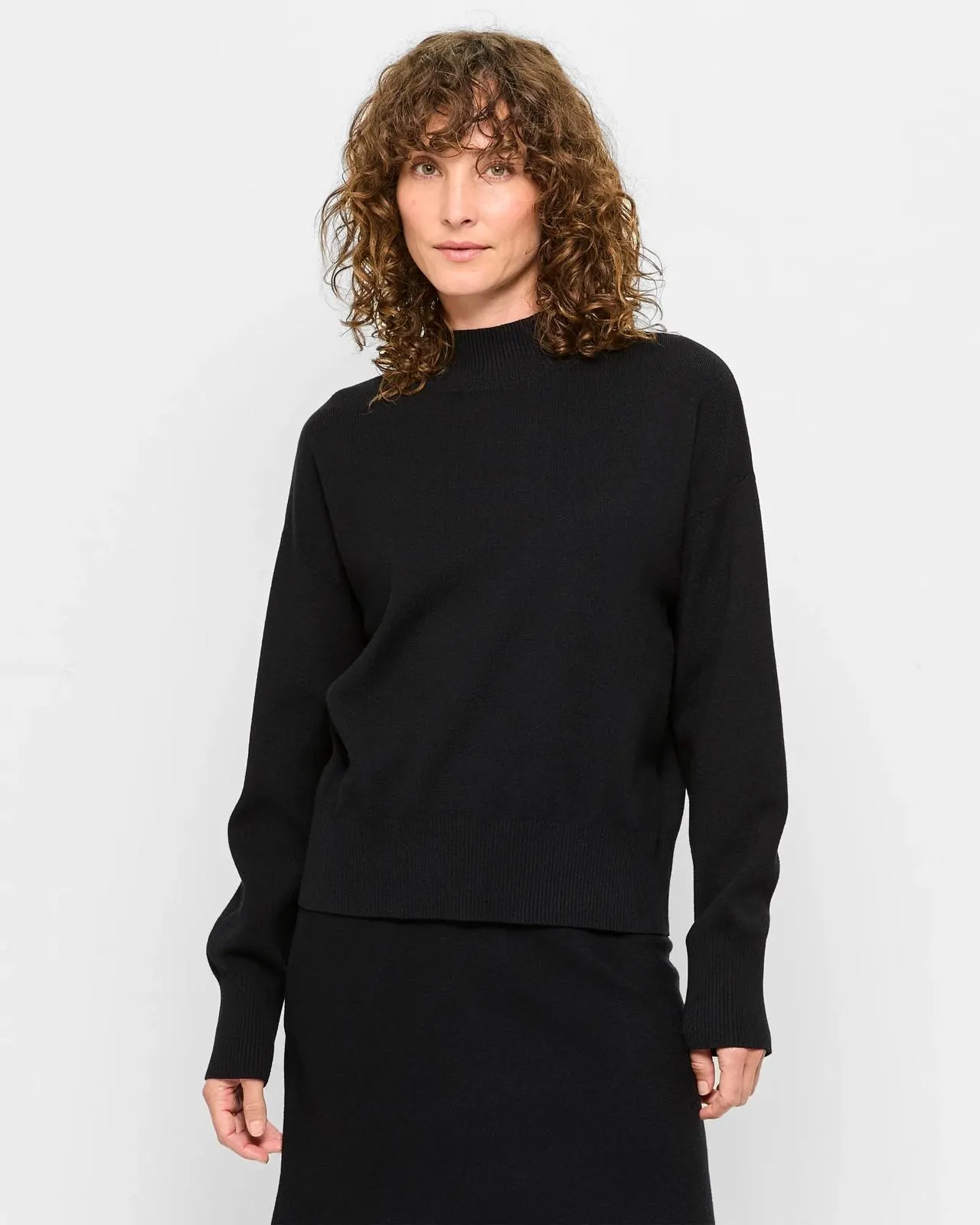 Long Sleeve High Neck Sweater - Preview - Black