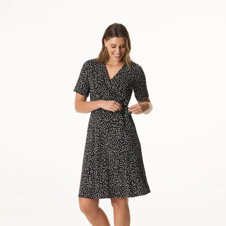 Khoko Smart Women's Jersey Short Sleeve Abstract Wrap Dress Black