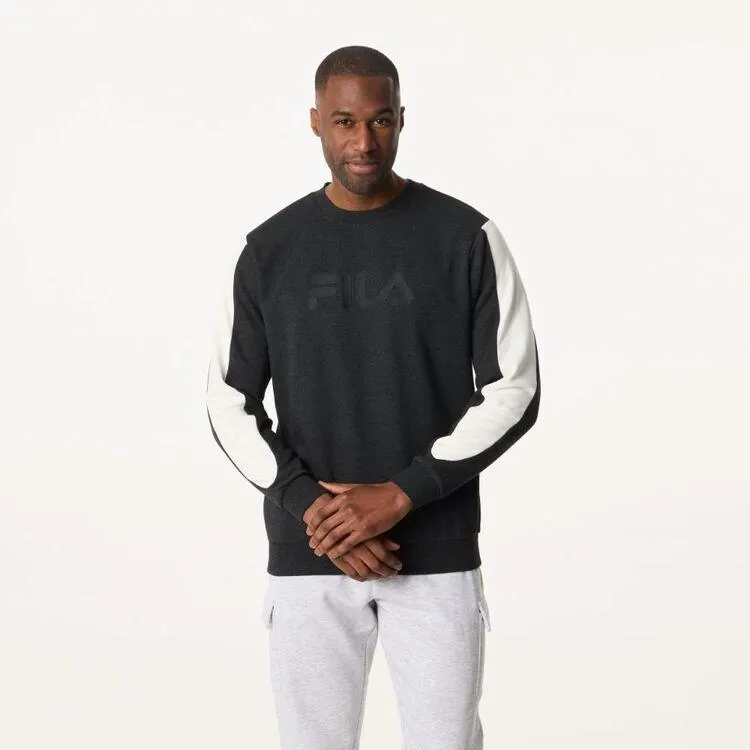 FILA Men's Malik Crew Neck Fleece With Tonal Logo Black Marle