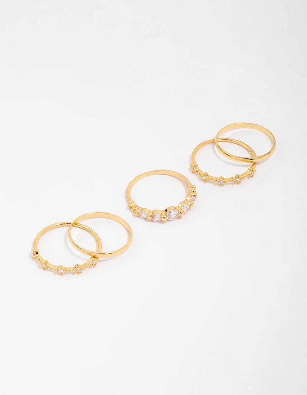 Gold Plated Dainty Cubic Zirconia Stacking Ring 5-Pack