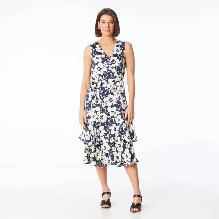 Jane Lamerton Women's Marquee Sleeveless V Neck Floral Dress Midnight