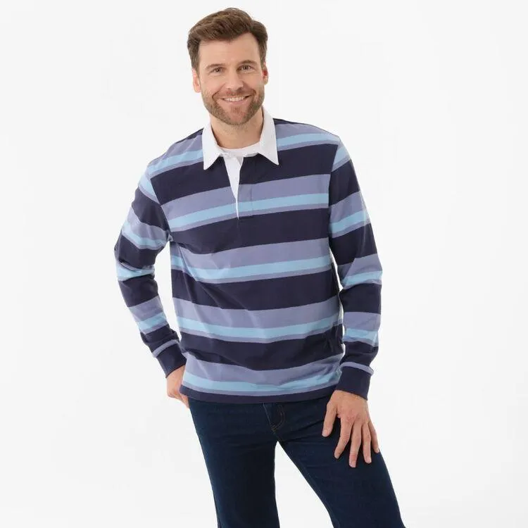 JC Lanyon Men's Cobram Engineered Stripe Rugby Navy