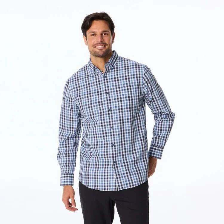 JC Lanyon Men's Osborne Easy Care Long Sleeve Shirt Blue & Multicoloured Chalk