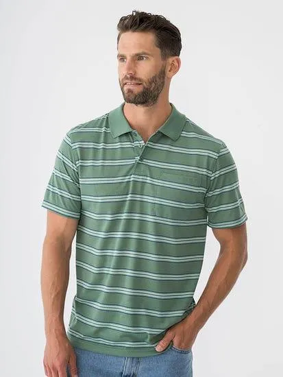 Lowes Multi Stripe Polo Moss Green Light Green Navy white