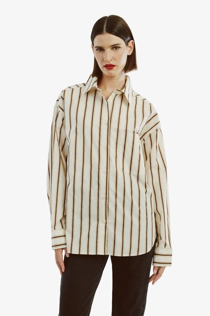 striped oversized shirt in oatmeal