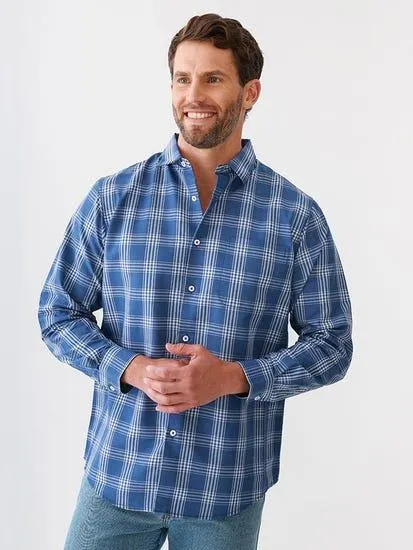 Elliotts Long Sleeve Check Shirt Denim White