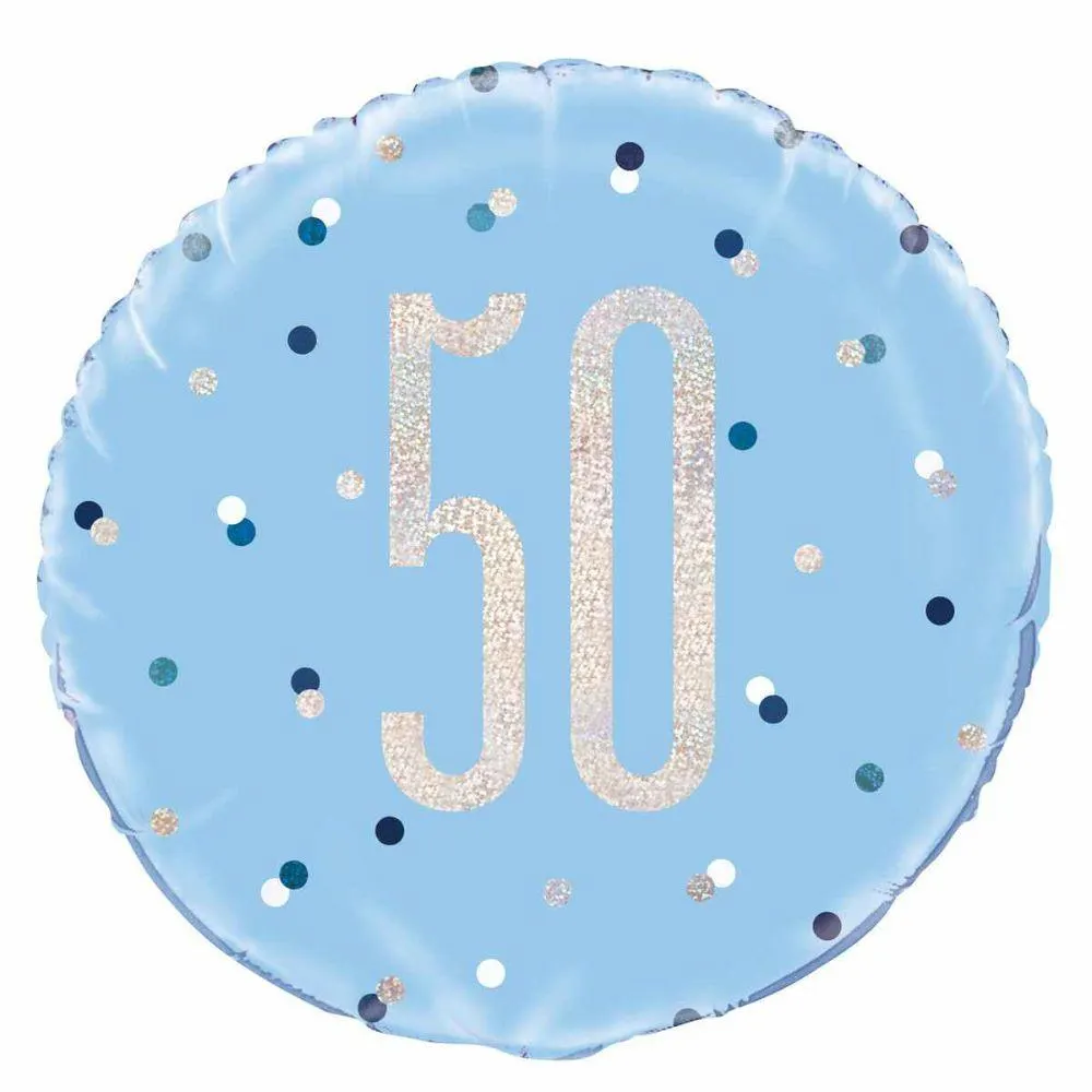 Balloon Foil 45cm Age 50 Prismatic Blue Ea