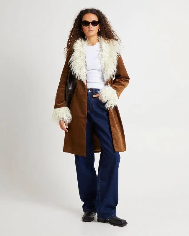 Shag Corduroy Coat Coffee