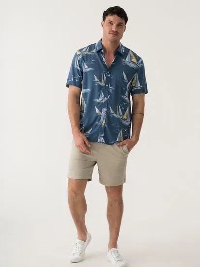 Pacifica Short Sleeve Rayon Shirt Regatta Sailing Petrol Blue
