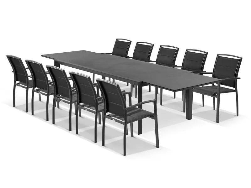 Adele Ceramic Extension Table with Verde Chairs 11pc Outdoor Dining Setting