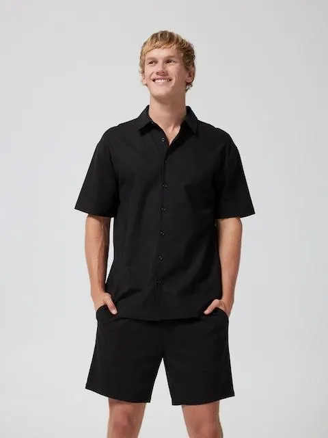 Black Linen Blend Resort Shirt