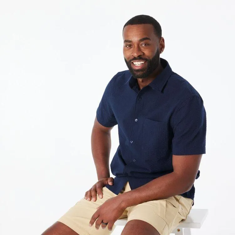 JC Lanyon Men's Seersucker Short Sleeve Shirt Navy