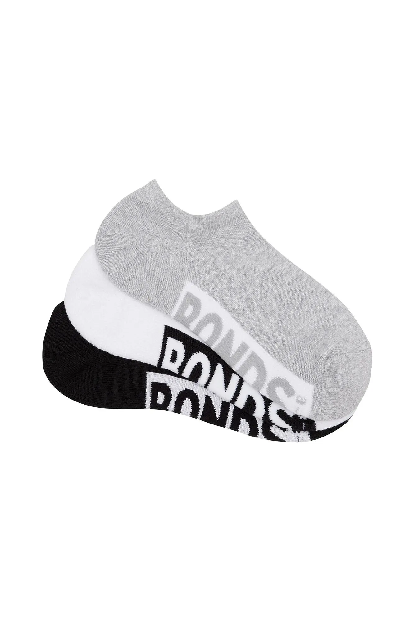 Women's Cotton Blend Logo Cushioned No Show Socks 3 Pack - Bonds - Grey / White / black
