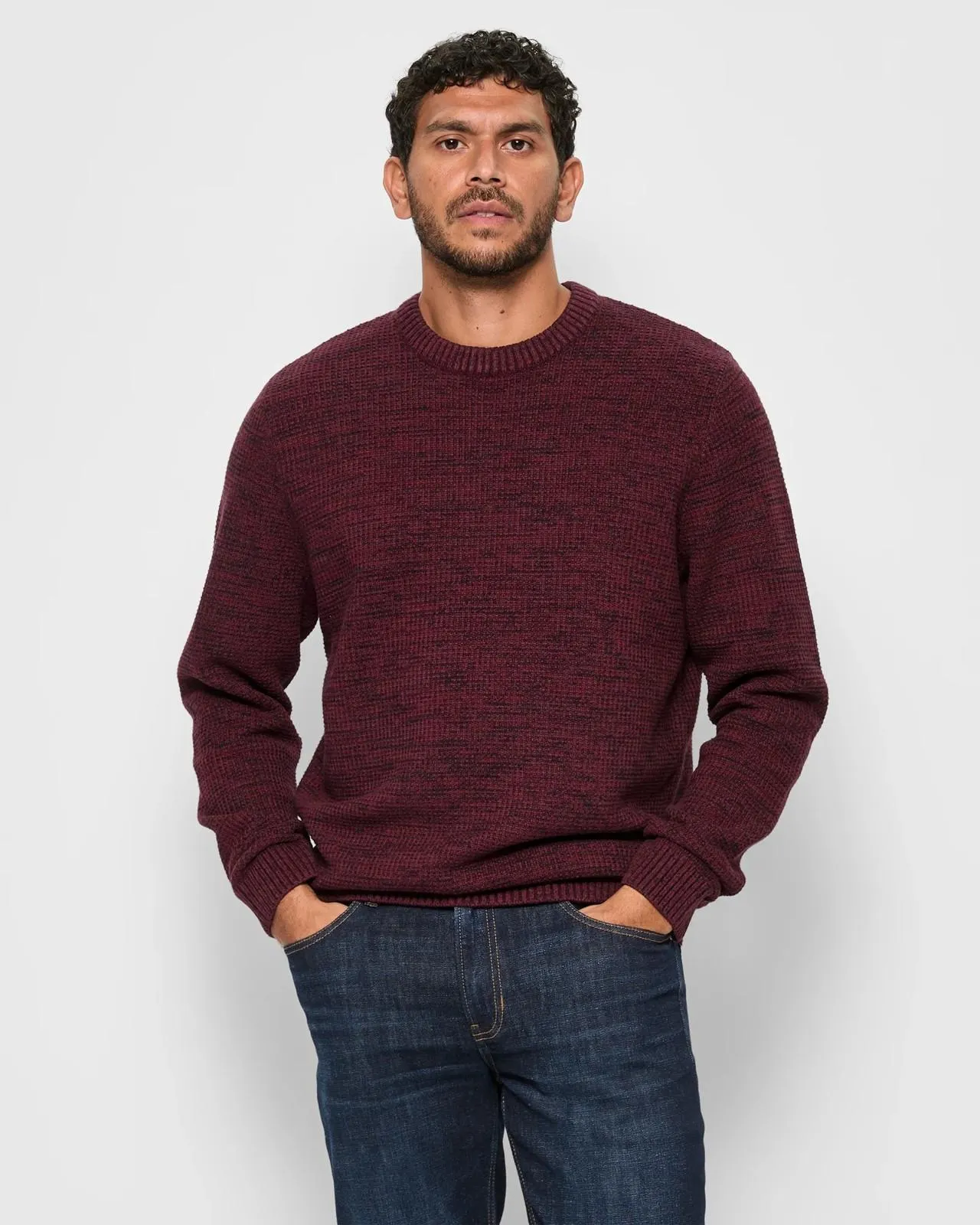 Australian Cotton Knit Slub Jumper - Burgundy