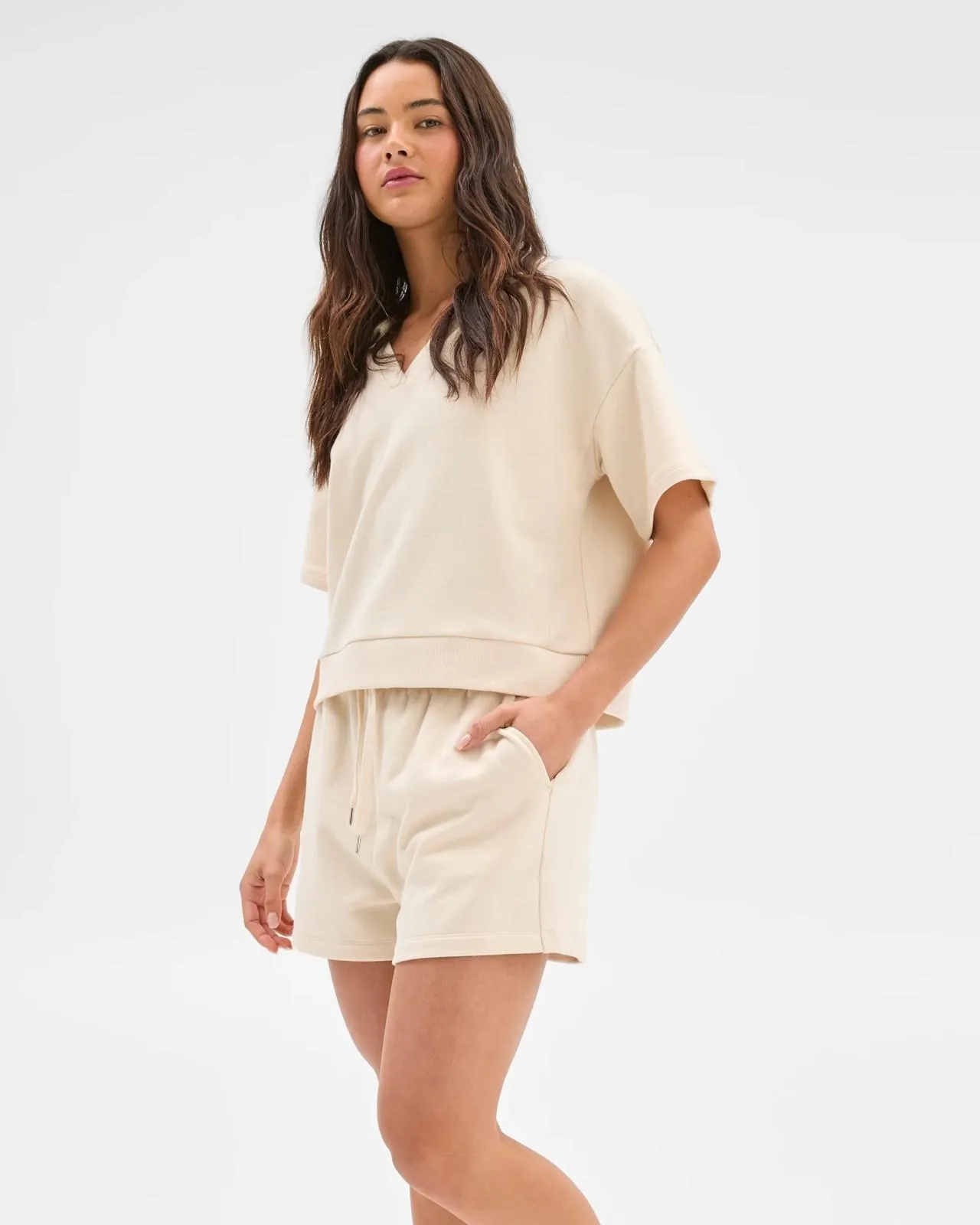Australian Cotton Mid Rise Fleece Shorts - Lily Loves - Birch