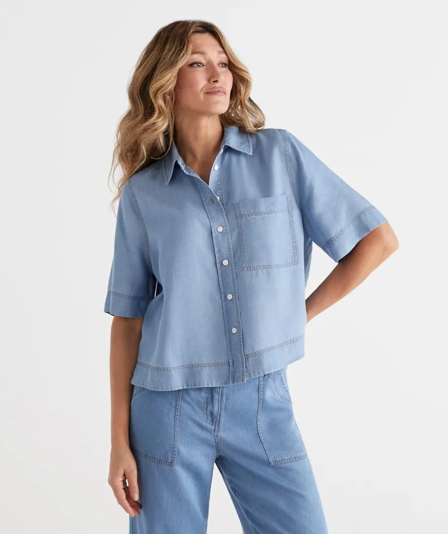 Chambray Boxy Short Sleeve Shirt