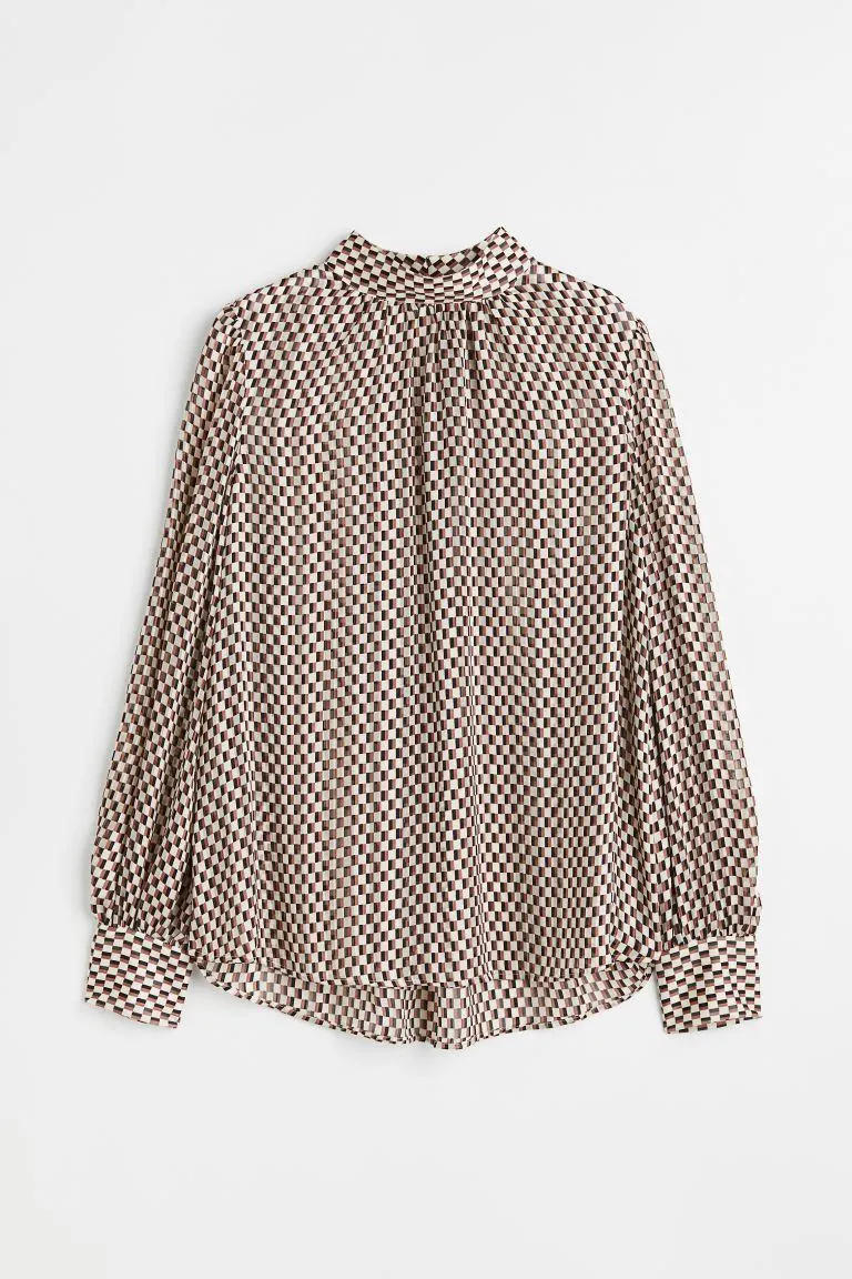 Stand Up Collar Satin Blouse