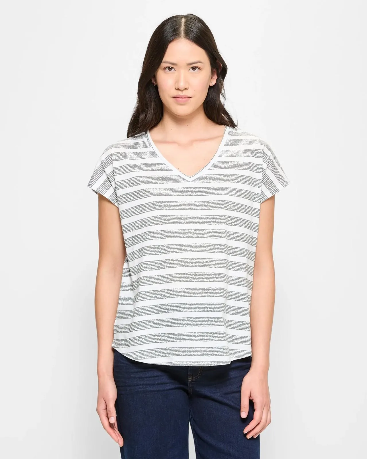 Australian Cotton V-Neck Slub T-Shirt - Khaki Wiggle