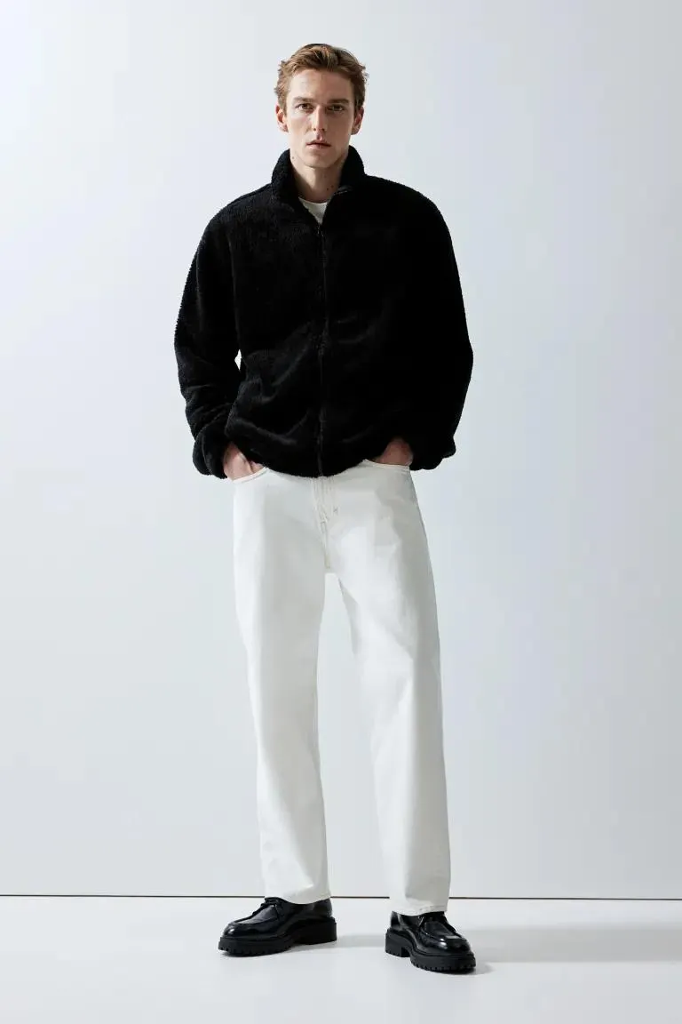 Loose Fit Zip Up Teddy Sweater