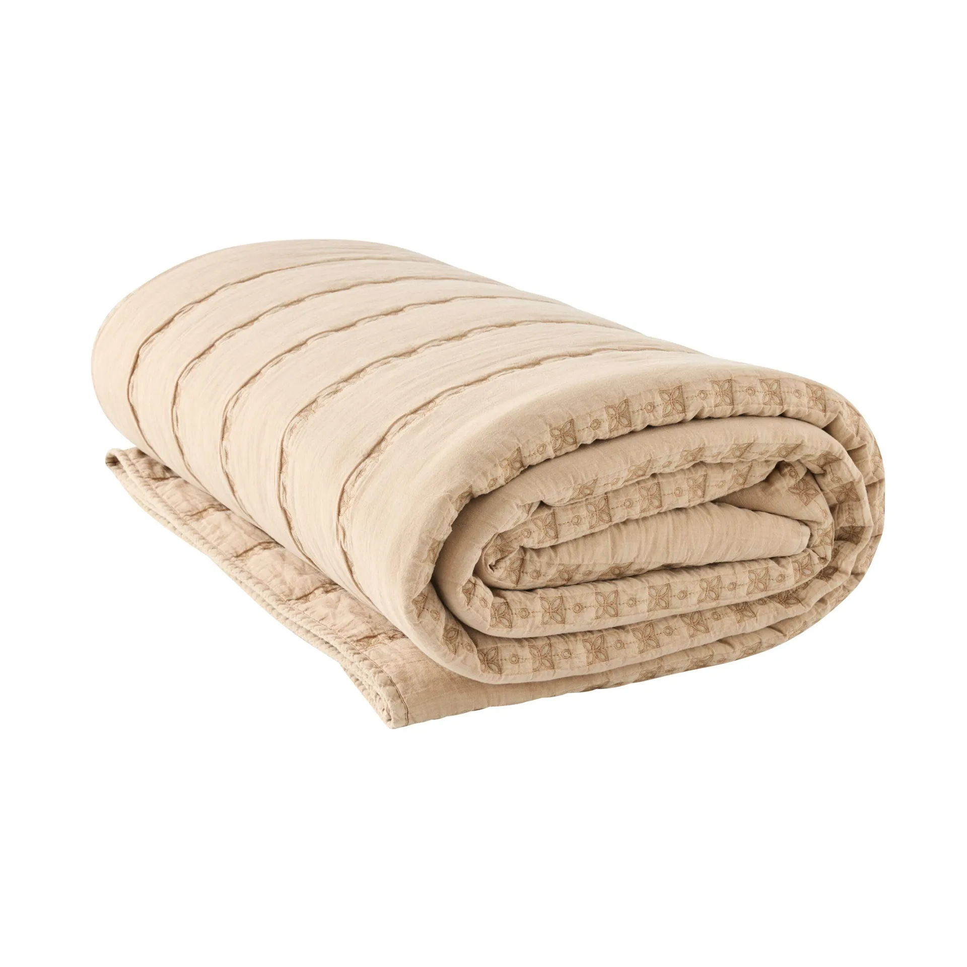 Poppy Soft Washed Voile Quilted Coverlet Soft Clay 220x240cm