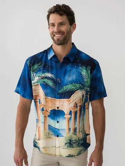 Pacifica Short Sleeve Rayon Shirt Grecian Starry Print