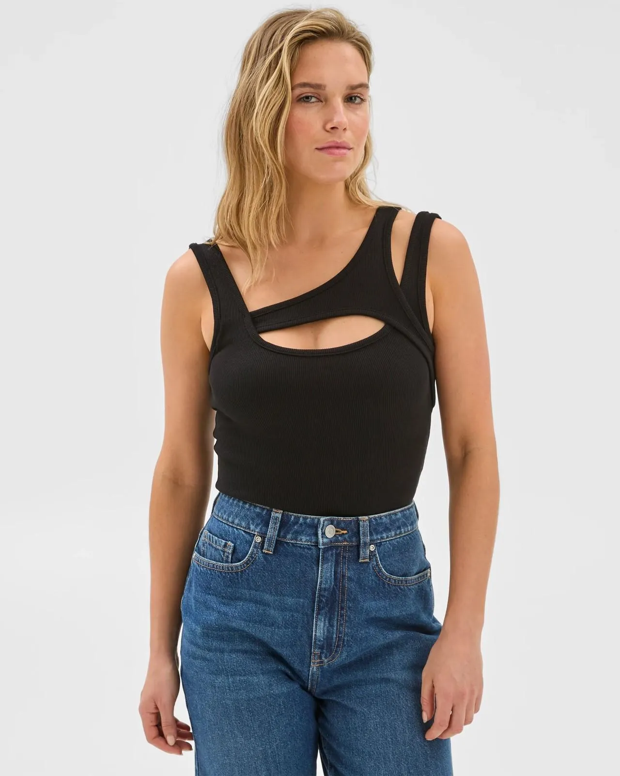 Australian Cotton Double Layer Ribbed Tank Top - Lily Loves - Black