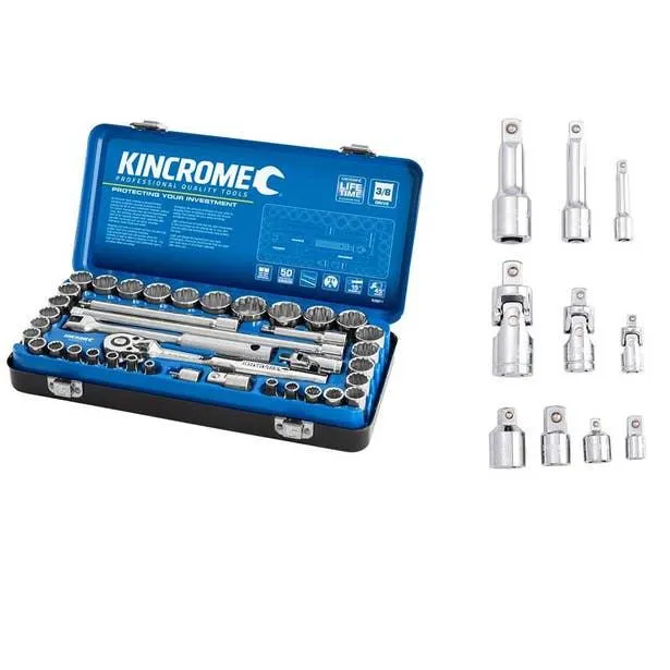 KINCROME 3/8" Drive 39 Piece Socket Set With Bonus 10 Piece 1/4,"3/8",1/2" SET K28011B