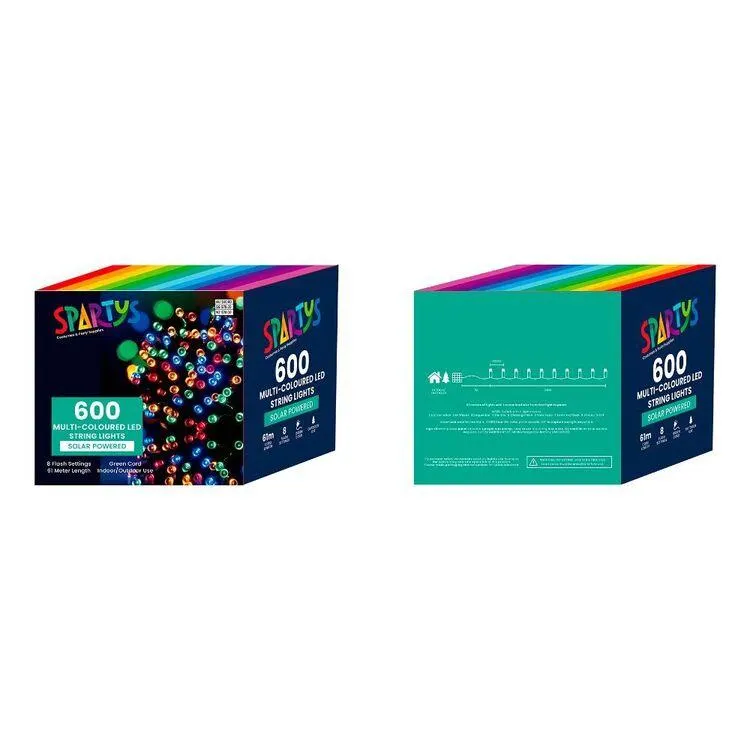 Spartys 600 Solar Powered LED String Lights Multicoloured 61 m