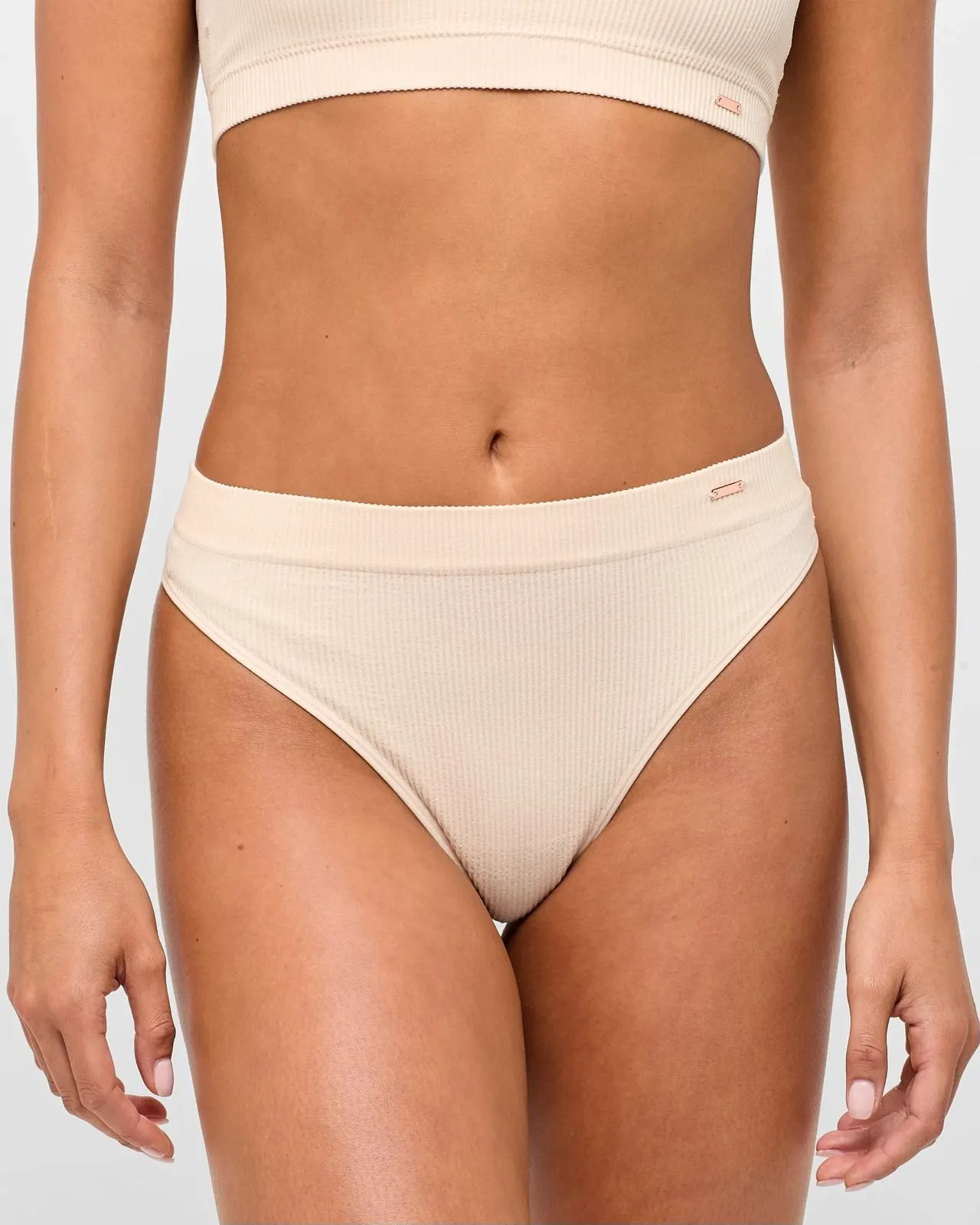 Ribbed Seamfree High Waisted G-String Briefs - Lily Loves - Shell