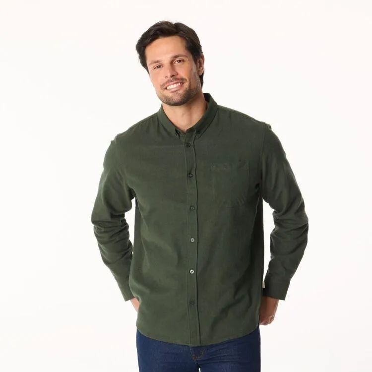 JC Lanyon Essentials Men's Ridley Solid Printed Flannelette Long Sleeve Shirt Dark Green