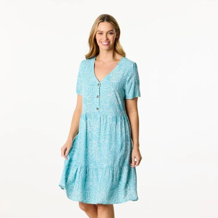 Khoko Collection Women's Viscose Button Dress Sage Multicoloured