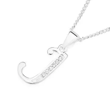 Sterling Silver Cubic Zirconia Initial J Letter Pendant